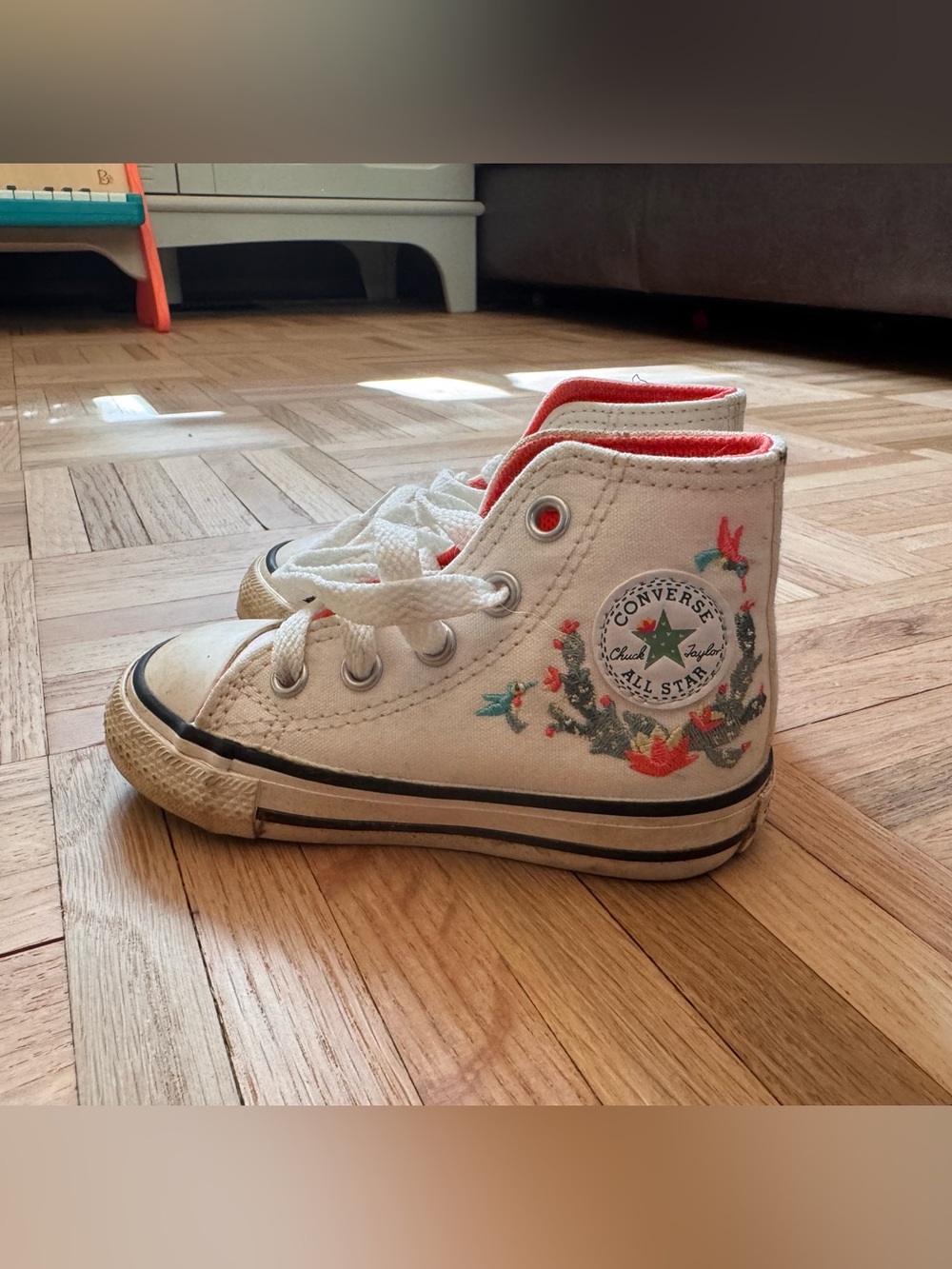 Converse White Kids High-Top Sneakers with Floral Embroidery